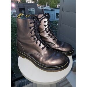 Dr. Martens 1460 Combat Boots Metallic Leather Pewter Lace Up Edgy Casual